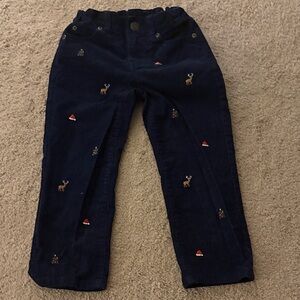 Janie and Jack Navy Corduroy Pants with Holiday Embroidery